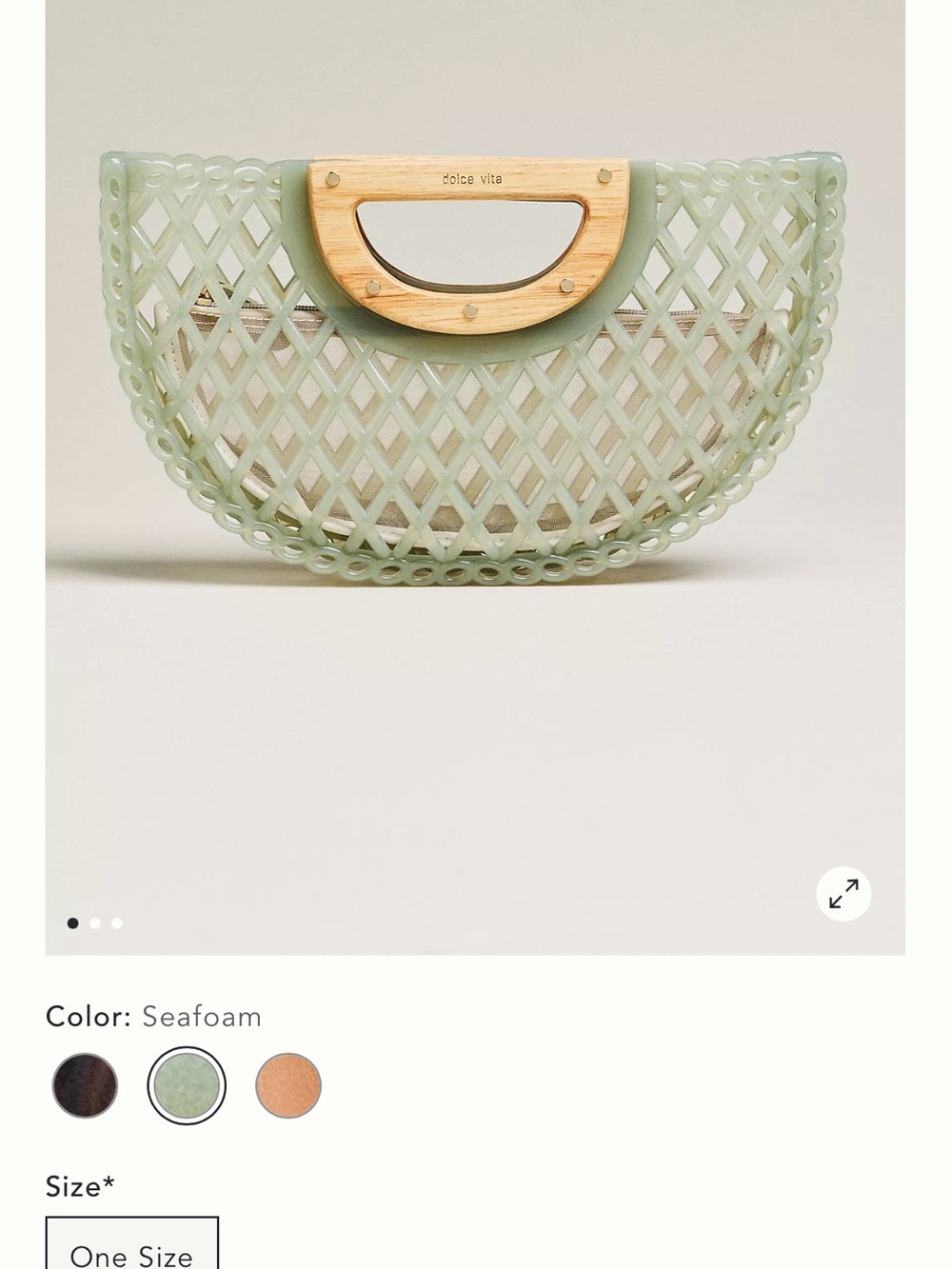 Dolce Vita Mint Green Lattice Semi-Circle Clutch with Wood Handle